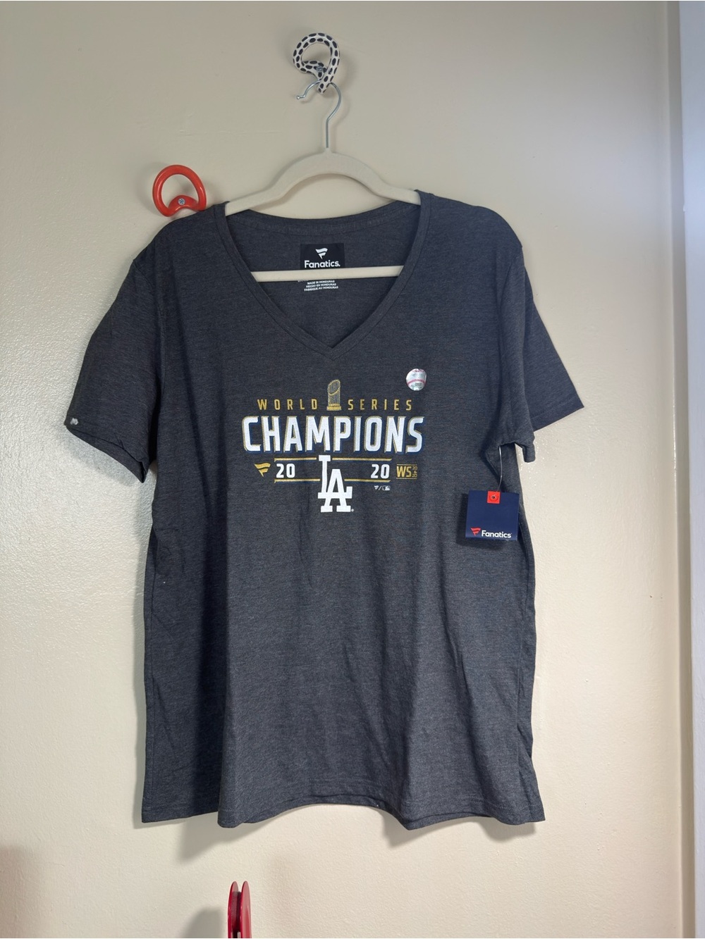 Fanatics 2020 Los Angeles Dodgers Charcoal Gray Champions V-Neck Tee